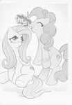  aoi_takayuki blush cutie_mark equine eyes_closed female feral flower fluttershy_(mlp) friendship_is_magic hair hi_res horse long_hair mammal monochrome mouth_hold my_little_pony pegasus pinkie_pie_(mlp) pony sitting standing wings 