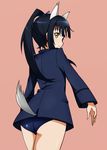  animal_ears ass black_hair dog_ears hattori_shizuka looking_back military military_uniform strike_witches swimsuit tail tokiani uniform world_witches_series 