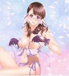  alternate_breast_size bad_id bad_pixiv_id bare_shoulders blue_eyes blush breasts brown_hair cattleya furayu_(flayu) glasses gloves hair_ornament long_hair looking_at_viewer medium_breasts nipples open_mouth panties petals queen's_blade side-tie_panties solo twintails underwear younger 