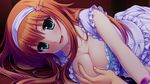  '&'_-sora_no_mukou_de_sakimasu_you_ni- 1boy 1girl :d blush breasts brown_hair cleavage frills game_cg grabbing grabbing_another's_breast green_eyes hair_ornament hairband hairclip haruki_urara hetero highres long_hair medium_breasts open_mouth saeki_hokuto smile 