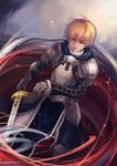  armor arthur_pendragon_(fate) blonde_hair excalibur fate/prototype fate_(series) green_eyes highres male_focus nataku39 solo sword weapon 