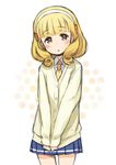  blonde_hair blush cardigan hairband kise_yayoi kuroboshi_kouhaku nanairogaoka_middle_school_uniform precure school_uniform short_hair sketch skirt smile_precure! solo white_hairband yellow_eyes 