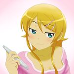  :3 bi_no_ossan blonde_hair blue_eyes breasts check_commentary commentary_request face kousaka_kirino long_hair ore_no_imouto_ga_konna_ni_kawaii_wake_ga_nai pregnancy_test small_breasts smirk solo 