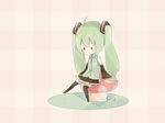  chibi detached_sleeves green_hair hair_ornament hatsune_miku long_hair md5_mismatch mushroom necktie nekone_nana sitting skirt solo star thighhighs twintails very_long_hair vocaloid 