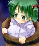 bad_id bad_pixiv_id blush bucket green_eyes green_hair hair_bobbles hair_ornament in_bucket in_container kisume mizuga solo touhou wooden_bucket 