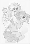  aoi_takayuki blush brush cutie_mark equine female feral fluttershy_(mlp) friendship_is_magic hair hi_res horse long_hair lying mammal monochrome mouth_hold my_little_pony on_side pegasus pinkie_pie_(mlp) pony wings 