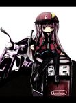  contemporary crescent gas_pump gas_pump_nozzle ground_vehicle hat kouba letterboxed motor_vehicle motorcycle pantyhose patchouli_knowledge purple_eyes purple_hair sitting solo touhou 
