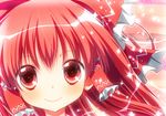  bad_id bad_pixiv_id blush bow closed_mouth face hair_bow hair_tubes hakurei_reimu looking_at_viewer portrait red red_eyes red_hair smile solo sparkle tensousui touhou 