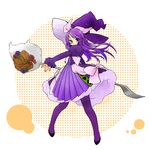  1girl artist_request dress duel_monster fork hat heterochromia madolche_magileine pantyhose petticoat purple_hair purple_pantyhose solo witch_hat yu-gi-oh! 