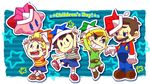  bad_id bad_pixiv_id belt black_hair blonde_hair blue_eyes brown_hair english facial_hair gloves grin hat kirby kirby_(series) kodomo_no_hi link lucas male_focus mario mario_(series) mother_(game) mother_2 mother_3 multiple_boys mustache naco24 ness origami overalls paper_hat paper_kabuto quiff smile super_mario_bros. super_smash_bros. the_legend_of_zelda the_legend_of_zelda:_the_wind_waker toon_link 