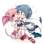  animal_ears bad_id bad_pixiv_id banned_artist blue_hair blush bow cape cat_ears cat_tail cheek-to-cheek closed_eyes detached_sleeves dog_ears dog_tail dress fang gloves hair_bow heart hug kaname_madoka kemonomimi_mode kneeling magical_girl mahou_shoujo_madoka_magica miki_sayaka multiple_girls one_eye_closed open_mouth pink_dress pink_eyes pink_hair runamatu short_hair sitting smile tail tail_wagging twintails white_gloves yuri 