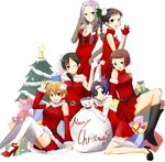  bianchi black_hair blue_eyes breasts brown_eyes brown_hair christmas chrome_dokuro eyepatch female full_body grey_eyes i-pin katekyo_hitman_reborn! m.m. miura_haru multiple_girls purple_hair sasagawa_kyouko white_background 