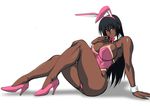  animal_ears arm_support black_hair bow bowtie breasts bunny_ears bunny_girl bunnysuit cleavage dark_skin detached_collar erect_nipples high_heels large_breasts lime_(purple_haze) long_hair nipple_slip nipples purple_eyes purple_haze sitting tan tanline thick_thighs thighs wrist_cuffs 