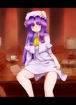  bad_id bad_pixiv_id blush book hat letterboxed long_hair looking_at_viewer mizuga patchouli_knowledge purple_eyes purple_hair sitting solo touhou 