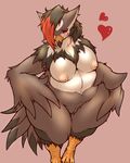  anthro avian big_breasts big_thighs blush breasts chubby female fluffy half-closed_eyes inverted_nipples looking_at_viewer nintendo nipples nude obese overweight plain_background pok&#233;mon pok&#233;morph pok&eacute;mon pok&eacute;morph pussy red_eyes solo standing staraptor talons video_games wings 