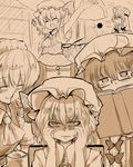  bad_id bad_pixiv_id bespectacled blood book commentary_request flandre_scarlet glasses hat hong_meiling imagining izayoi_sakuya long_hair mizuga monochrome multiple_girls nosebleed parasol patchouli_knowledge remilia_scarlet rumia rumia_(darkness) short_hair siblings sisters smile touhou umbrella wings 