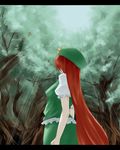  bad_id bad_pixiv_id from_behind hat hong_meiling letterboxed long_hair mizuga rain red_hair solo touhou very_long_hair 