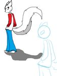  arctic_fox canine clothing fox looking_back male mammal mohxi over_shoulder pants plain_background shirt shoes sketch solo white_fox 