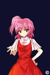  alphes_(style) dress hand_on_hip kaoru_(gensou_yuugen-an) parody pink_eyes pink_hair red_dress sara_(touhou) short_hair side_ponytail smile solo style_parody touhou touhou_(pc-98) 