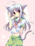  animal_ears brown_hair cat_ears cat_tail grey_hair long_hair original school_uniform serafuku solo tail yuuki_tsubasa 
