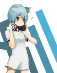  1girl ahoge animal_ears blue_eyes blue_hair cat_ears dress headphones katayudetamago nanami_ao short_dress solo yozakura_quartet 