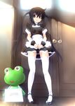  alternate_costume apron black_hair bloom brown_eyes dress enmaided frog k-on! long_hair looking_at_viewer maid nakano_azusa smile solo sora_to_umi thighhighs twintails very_long_hair zettai_ryouiki 