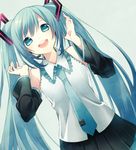  aqua_eyes aqua_hair detached_sleeves dutch_angle hatsune_miku headset long_hair necktie open_mouth skirt solo twintails very_long_hair vocaloid yamiko 