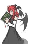  arceonn bat_wings book detached_sleeves dress head_wings koakuma long_hair pointy_ears red_eyes red_hair solo touhou wings 