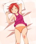  bed blush body_blush closed_eyes collarbone hair_tie hino_akane_(smile_precure!) lying midriff no_pants on_back on_bed open_mouth orange_hair panties pillow precure sch short_hair sleeping smile_precure! solo tank_top underwear 