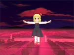  3d black_dress blonde_hair dress gate outstretched_arms red_eyes ribbon rumia screencap shoes short_hair smile socks solo touhou 
