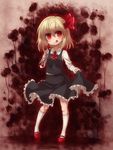  :q ascot blonde_hair blood bone child darkness dress_shirt hair_ribbon kneehighs mary_janes miruki red_eyes ribbon rumia shirt shoes short_hair skirt skirt_set solo tongue tongue_out touhou white_legwear 