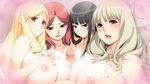  4girls aiura_ichika areolae black_hair blonde_hair blue_eyes blush breast_grab breasts brown_eyes censored character_request cleavage drill_hair game_cg grabbing green_eyes grey_hair hadashi_shoujo hair_ornament hairclip huge_breasts ino kareshi_inai_reki_=_nenrei kasane_rinzu kujou_ruri lips long_hair multiple_girls multiple_paizuri narushima_azuki nipples no_bra open_mouth paizuri penis red_eyes red_hair source_request topless 