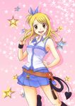  blonde_hair blush brown_eyes fairy_tail highres key kingyo_(984) long_hair lucy_heartfilia open_mouth skirt sleeveless smile solo star whip 