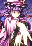  book crescent frown hair_ribbon hat highres long_hair patchouli_knowledge purple_eyes purple_hair ribbon solo touhou turn-a 