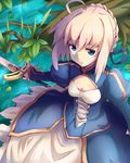  ahoge artoria_pendragon_(all) bad_id bad_pixiv_id blonde_hair blue_eyes braid breasts cleavage dress excalibur fate/stay_night fate_(series) french_braid saber short_hair small_breasts solo yude 