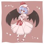  bad_id bad_pixiv_id bat_wings blue_hair character_name dress fang full_body hat heart kuromari_(runia) open_mouth red_eyes remilia_scarlet shoes simple_background solo star touhou wings 