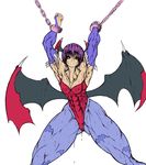  abs bat_wings breasts capcom chains cleavage darkstalkers demon_girl flat_chest lilac_hair lilith_aensland muscle purukogi purukogi_(plasma_beach) red_eyes succubus sweat vampire_(game) wings 