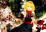  absurdres alice_margatroid bad_id bad_pixiv_id blonde_hair blood book capelet dress green_eyes grimoire grimoire_of_alice hair_ribbon hairband highres houmatu_awa open_mouth ribbon solo touhou 