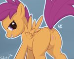  blush butt cub edit equine female feral friendship_is_magic hair horse looking_back mammal my_little_pony pegasus pony presenting purple_eyes purple_hair pussy scootaloo_(mlp) solo tom_smith wings young 
