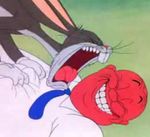  buckteeth bugs_bunny cartoon clothing compression_artifacts grey_fur human humor lagomorph looney_tunes low_res lying necktie open_mouth rabbit red screaming screencap shirt smile warner_brothers what 