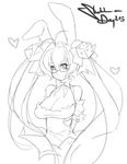  animal_ears antenna_hair arms_behind_back bare_shoulders breasts bunny_ears cleavage commentary di_gi_charat dice dice_hair_ornament english_commentary eu03 glasses greyscale hair_ornament heart large_breasts long_hair monochrome sketch smile solo twintails usada_hikaru very_long_hair 