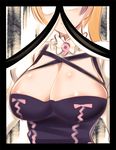  aquarion_(series) aquarion_evol areola_slip areolae blonde_hair border breasts cleavage glasses head_out_of_frame iei large_breasts mix_(aquarion) solo spoilers upper_body yasui_riosuke 