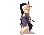  blonde_hair cleavage fate/stay_night fate/zero green_eyes saber sword thighhighs transparent vector weapon 