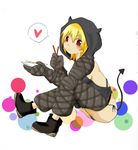  blonde_hair boots chaps chopsticks dorohedoro dumpling food gloves heart hood horns jiaozi long_hair nikaidou_(dorohedoro) panties red_eyes side-tie_panties solo spoken_heart underwear yutoma 