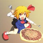  cato_(monocatienus) flipping_food food okonomiyaki pose rumia simple_background solo spatula touhou 