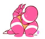  butt digimon female guilmon mess1ah plain_background scalie solo 