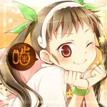  backpack bag bow brown_eyes brown_hair hachikuji_mayoi hair_bow hairband lowres monogatari_(series) nisemonogatari shima_riu smile solo star twintails 