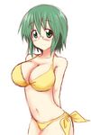  bad_id bad_pixiv_id bikini blush breasts cleavage glasses green_eyes green_hair infinite_stratos large_breasts navel short_hair side-tie_bikini smile solo swimsuit take_(shokumu-taiman) yamada_maya_(infinite_stratos) 