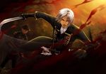  blood hakuouki_shinsengumi_kitan hijikata_toshizou katana red_eyes sword tooaya weapon white_hair 