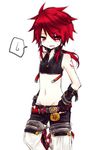  1boy androgynous blush child elsword elsword_(character) fingerless_gloves gloves male male_focus midriff navel pants_pull ponytail red_eyes red_hair rune_slayer simple_background solo standing sweatdrop tattoo trap undressing white_background yutano_(hunihoni2) 